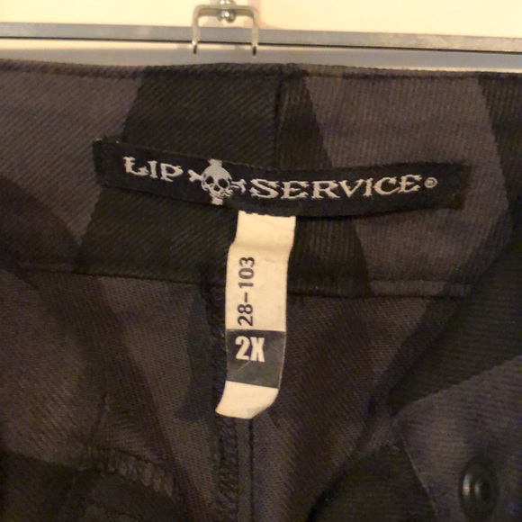 RARE Lip Service Paycho Circus Y2K goth 3/4 capri pants in Black & Grey 2XL - Picture 6 of 7